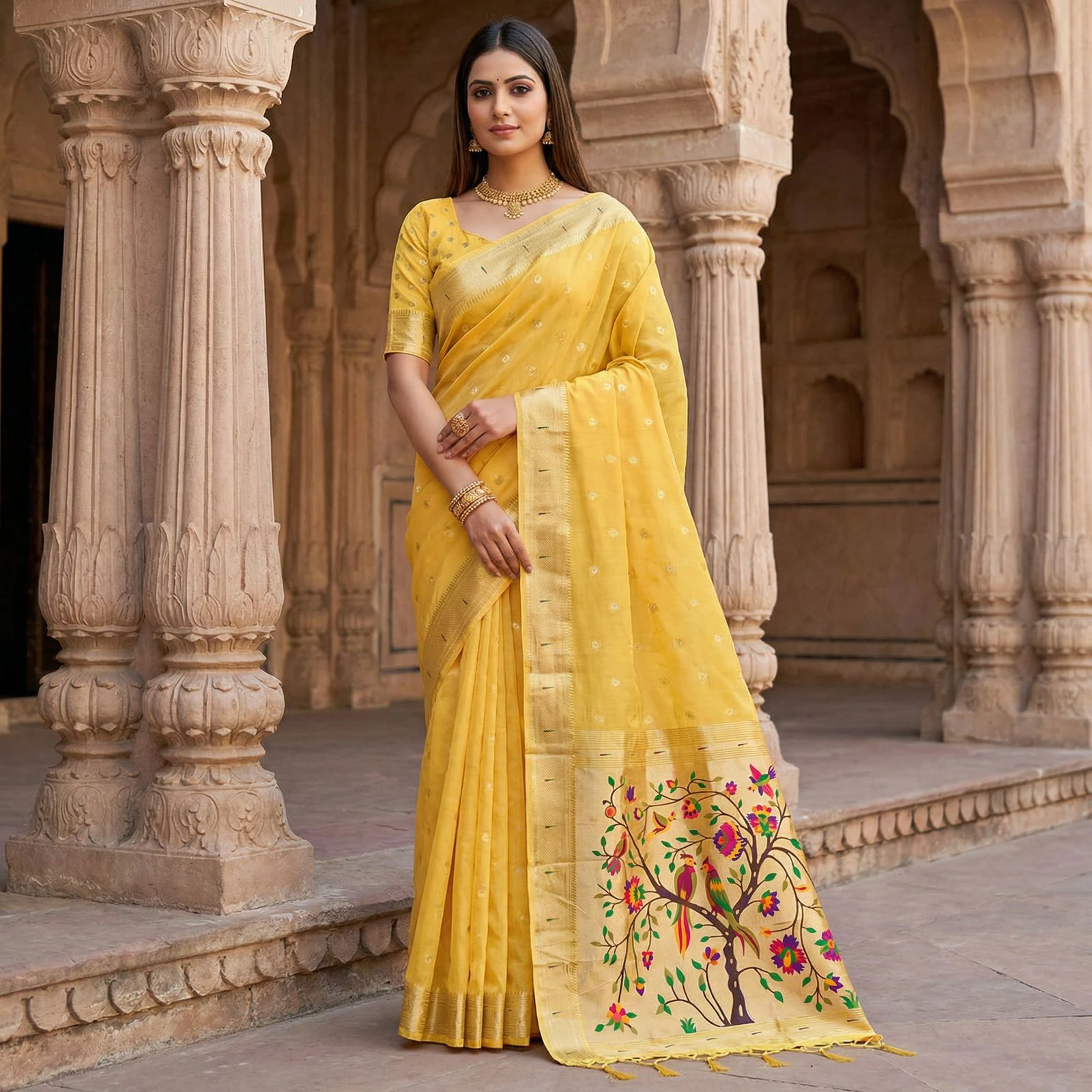Mb 1111 Organza Silk Woven Butti Motifs Paithani Saree Collection