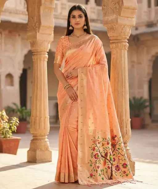 Mb 1111 Organza Silk Woven Butti Motifs Paithani Saree Collection