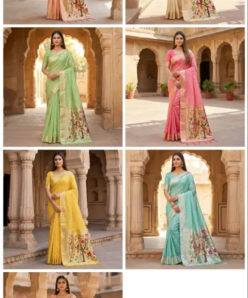 Mb 1111 Organza Silk Woven Butti Motifs Paithani Saree Collection