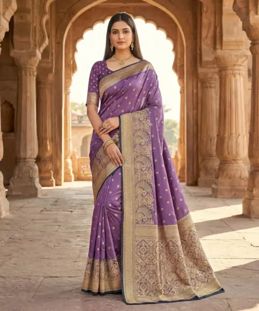 Mb 12 Satin Golden Butta Motifs Festival Saree Collection