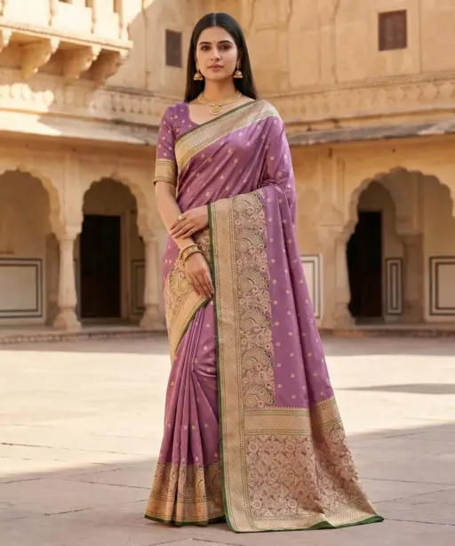 Mb 12 Satin Golden Butta Motifs Festival Saree Collection