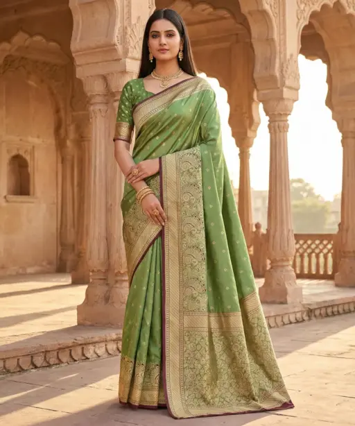 Mb 12 Satin Golden Butta Motifs Festival Saree Collection