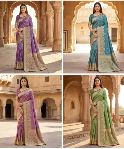 Mb 12 Satin Golden Butta Motifs Festival Saree Collection