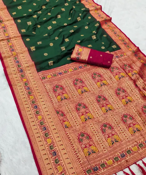 Mb 18 Ajanta Lotus Floral Motifs Paithani Silk Saree Collection