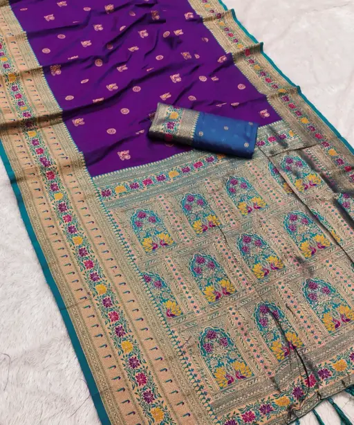 Mb 18 Ajanta Lotus Floral Motifs Paithani Silk Saree Collection