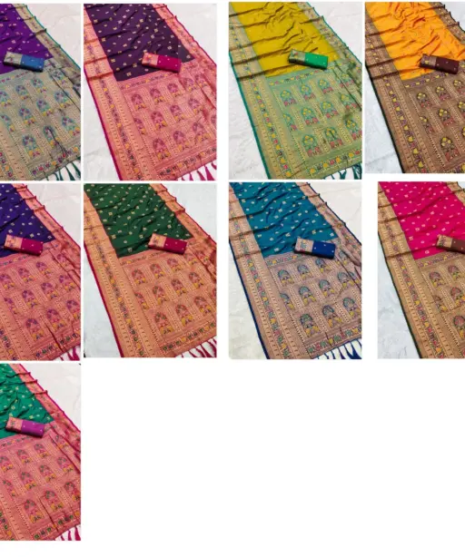 Mb 18 Ajanta Lotus Floral Motifs Paithani Silk Saree Collection