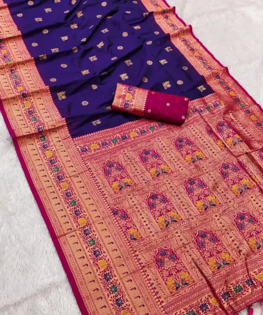 Mb 18 Ajanta Lotus Floral Motifs Paithani Silk Saree Collection