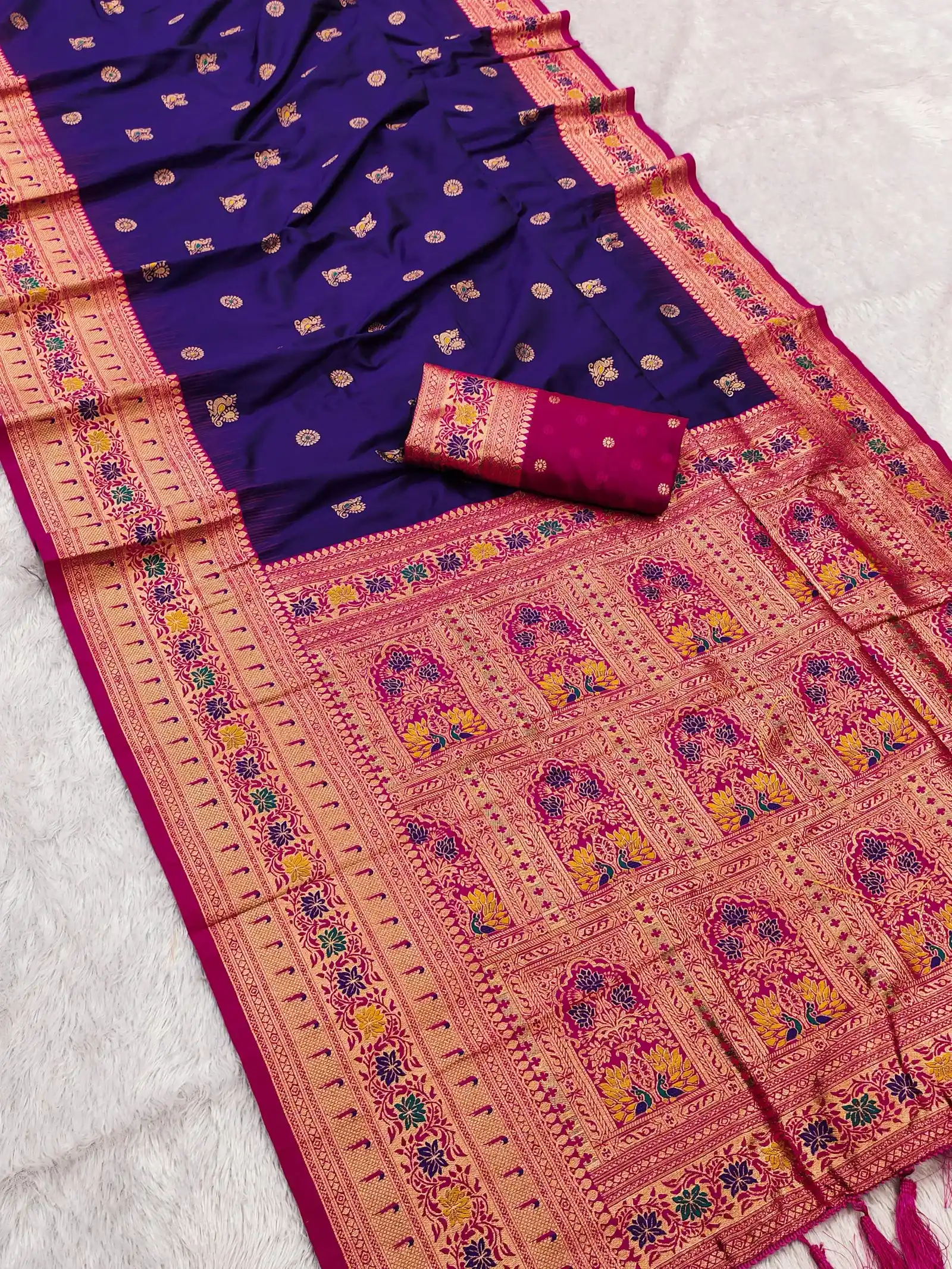 Mb 18 Ajanta Lotus Floral Motifs Paithani Silk Saree Collection