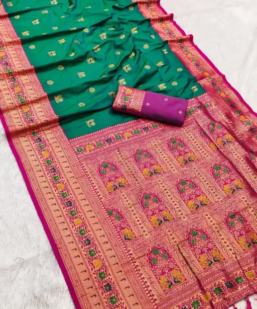 Mb 18 Ajanta Lotus Floral Motifs Paithani Silk Saree Collection