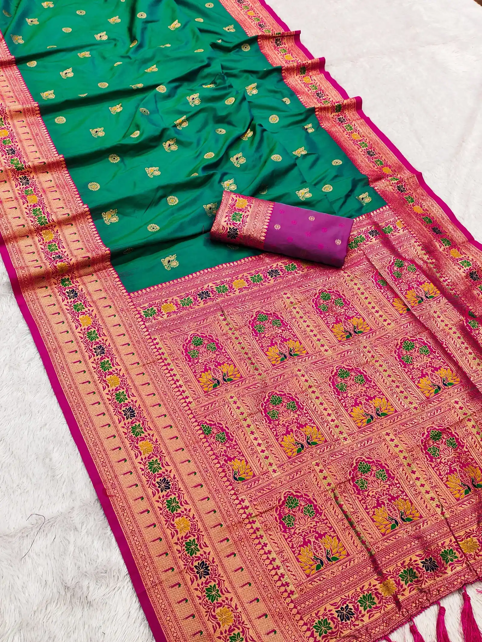 Mb 18 Ajanta Lotus Floral Motifs Paithani Silk Saree Collection