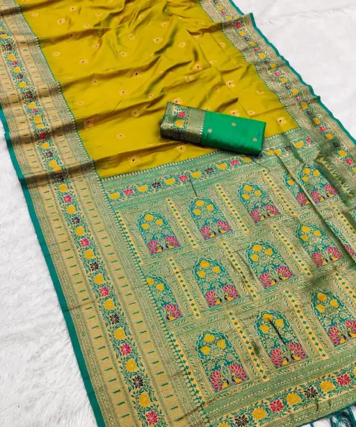 Mb 18 Ajanta Lotus Floral Motifs Paithani Silk Saree Collection