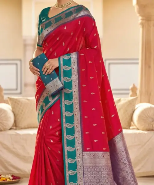 Mb 187 Premium Banarasi Silk Zari Butti Weaving Saree Collection