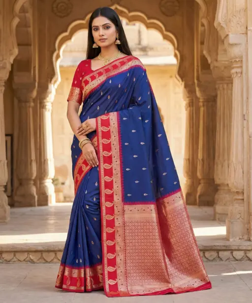 Mb 187 Premium Banarasi Silk Zari Butti Weaving Saree Collection