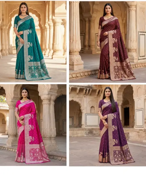 Mb 25 Gajraj Pure Banarasi Silk Zari Motifs Saree Callection