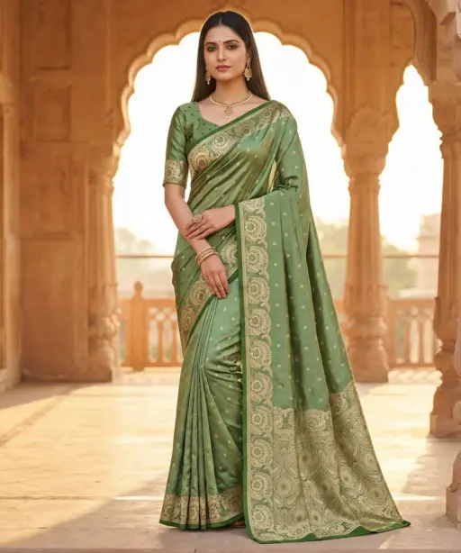 Mb 8 Satin Silk Golden Butta Woven Saree Collection