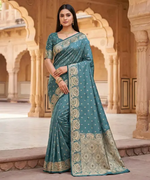 Mb 8 Satin Silk Golden Butta Woven Saree Collection