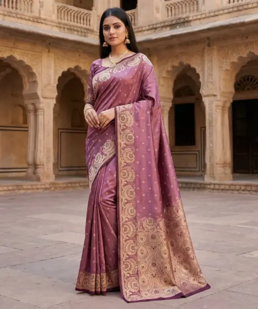Mb 8 Satin Silk Golden Butta Woven Saree Collection