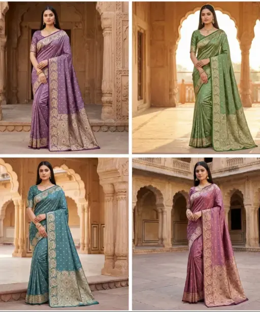 Mb 8 Satin Silk Golden Butta Woven Saree Collection