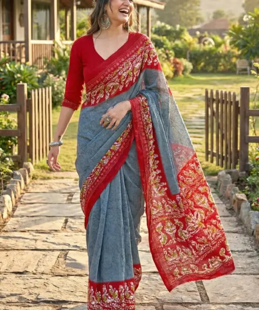 Scdf Batik a Cotton Block Printed Saree Collection