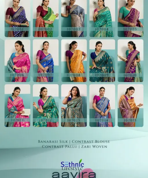 Sethnic Aavira Banarasi Silk with Zari Work Festival Wear Saree Collection