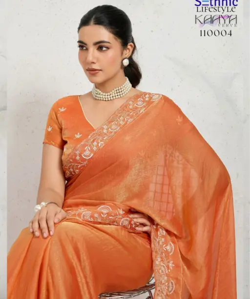 Sethnic Kaaya Verve Chiffon Velvet with Embroidered Saree Collection