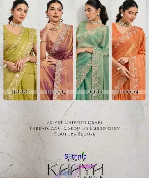 Sethnic Kaaya Verve Chiffon Velvet with Embroidered Saree Collection
