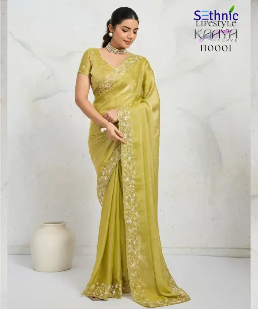 Sethnic Kaaya Verve Chiffon Velvet with Embroidered Saree Collection
