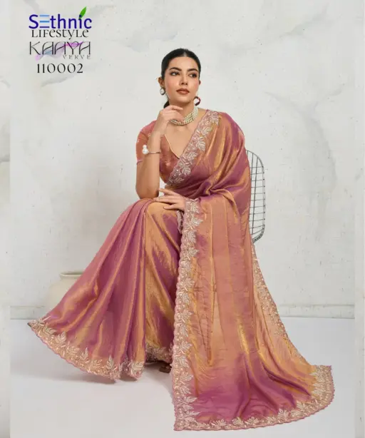 Sethnic Kaaya Verve Chiffon Velvet with Embroidered Saree Collection