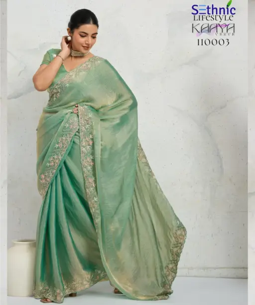 Sethnic Kaaya Verve Chiffon Velvet with Embroidered Saree Collection