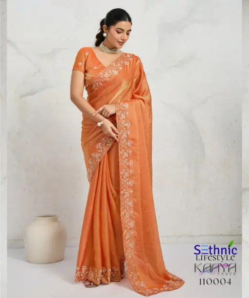 Sethnic Kaaya Verve Chiffon Velvet with Embroidered Saree Collection