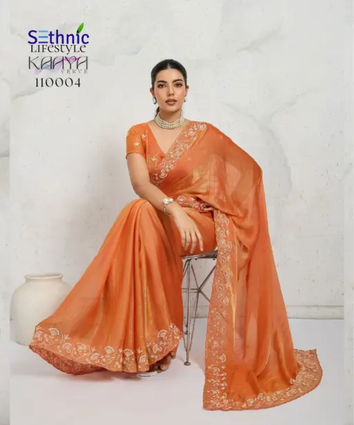 Sethnic Kaaya Verve Chiffon Velvet with Embroidered Saree Collection