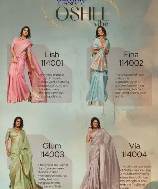 Sethnic Oshee Vibe Tissue Linen Zari Woven Festival Wear Saree Collection