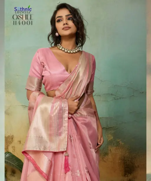 Sethnic Oshee Vibe Tissue Linen Zari Woven Festival Wear Saree Collection