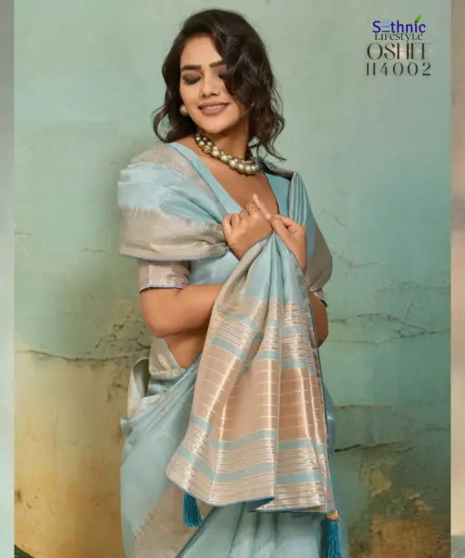 Sethnic Oshee Vibe Tissue Linen Zari Woven Festival Wear Saree Collection