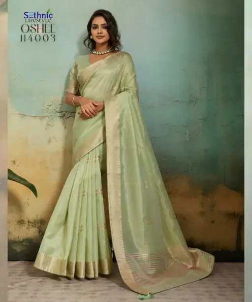 Sethnic Oshee Vibe Tissue Linen Zari Woven Festival Wear Saree Collection