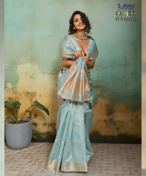Sethnic Oshee Vibe Tissue Linen Zari Woven Festival Wear Saree Collection