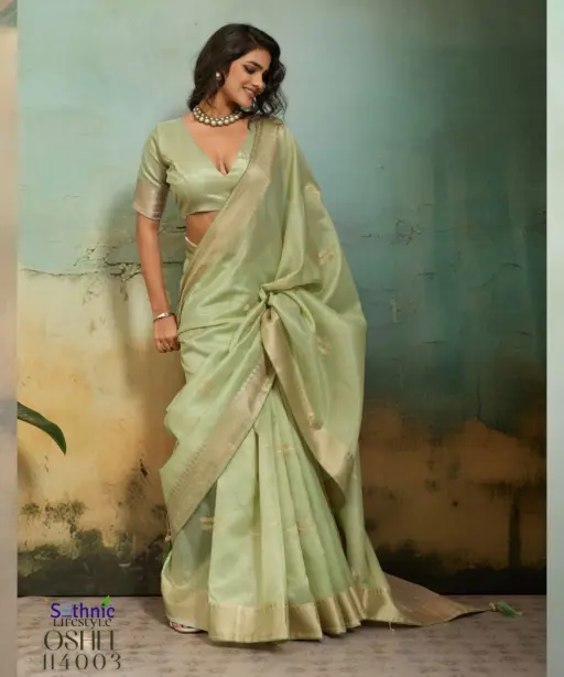 Sethnic Oshee Vibe Tissue Linen Zari Woven Festival Wear Saree Collection