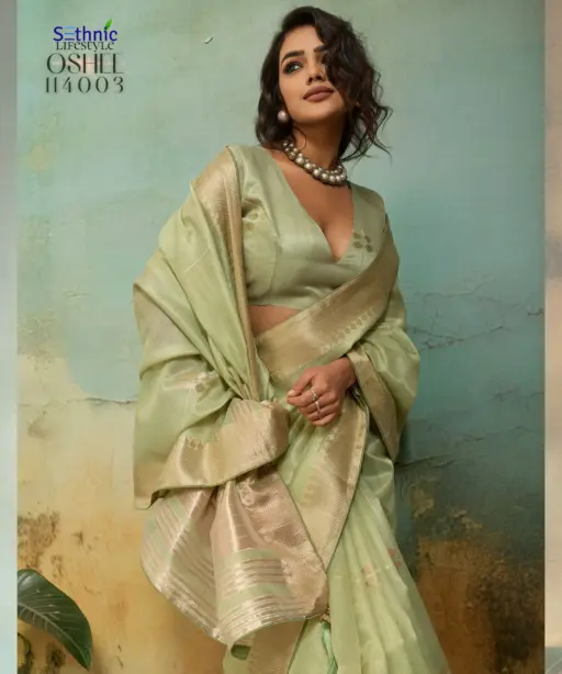 Sethnic Oshee Vibe Tissue Linen Zari Woven Festival Wear Saree Collection