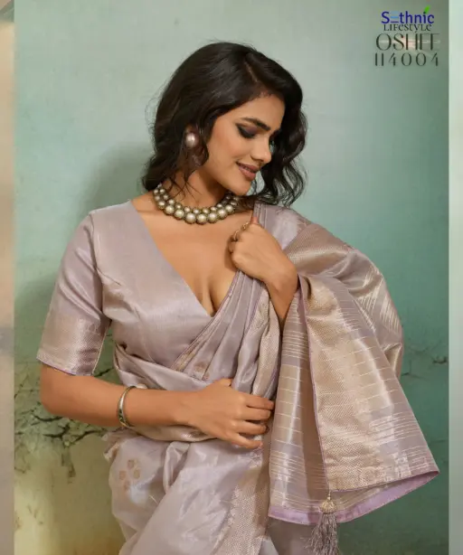 Sethnic Oshee Vibe Tissue Linen Zari Woven Festival Wear Saree Collection