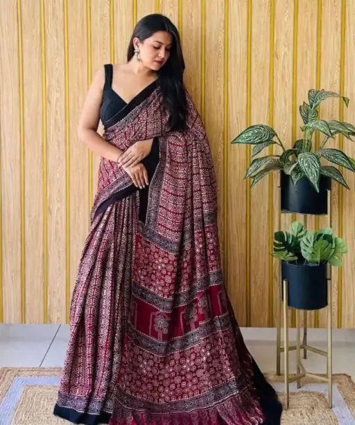 Sf Ajrakh Vol 1 Soft Japan Satin Ajrakh Printed Saree Collection