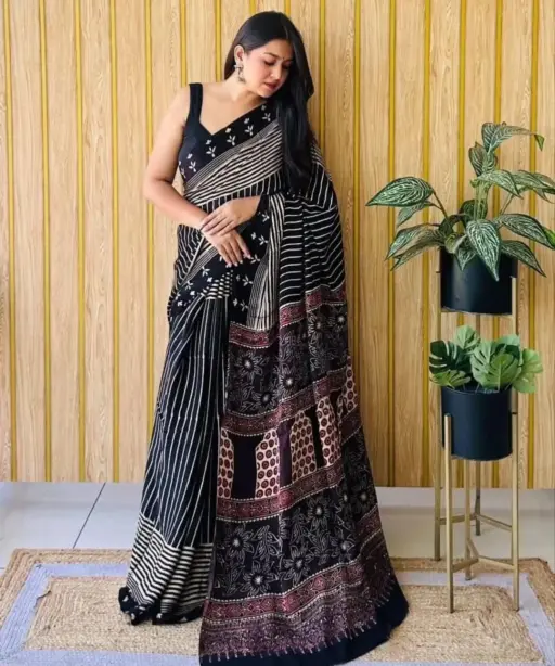 Sf Ajrakh Vol 1 Soft Japan Satin Ajrakh Printed Saree Collection