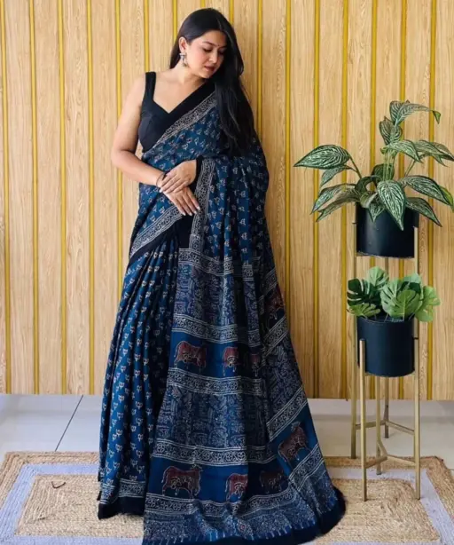 Sf Ajrakh Vol 1 Soft Japan Satin Ajrakh Printed Saree Collection