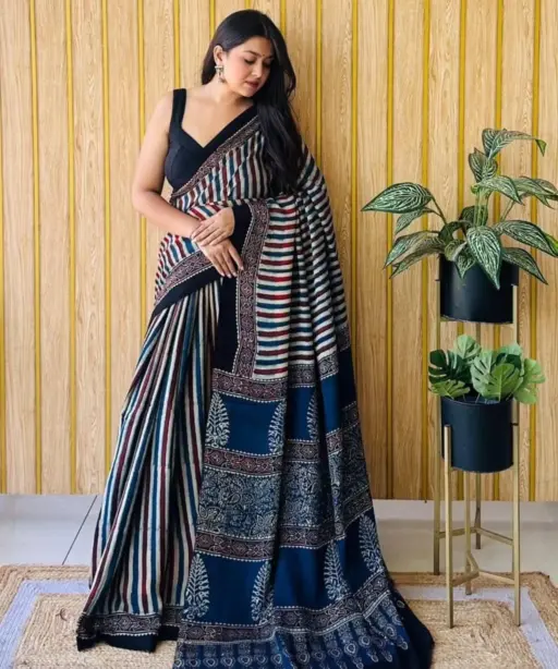 Sf Ajrakh Vol 1 Soft Japan Satin Ajrakh Printed Saree Collection