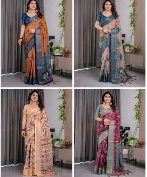 Shc Handloom Vol 1 Linen Floral Printed Saree Collection