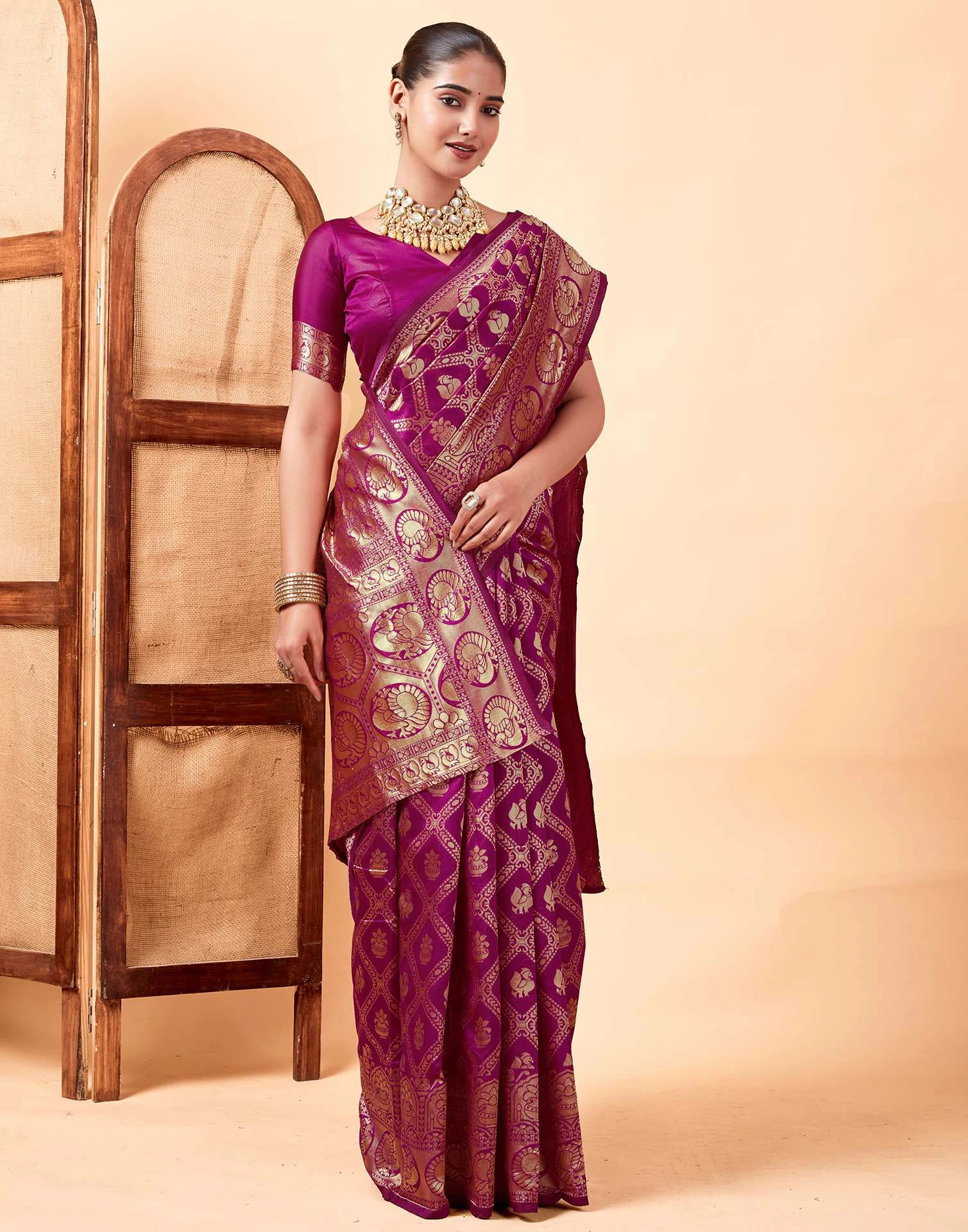 Sm 9017 Gajri Silk Woven Work Saree Collection
