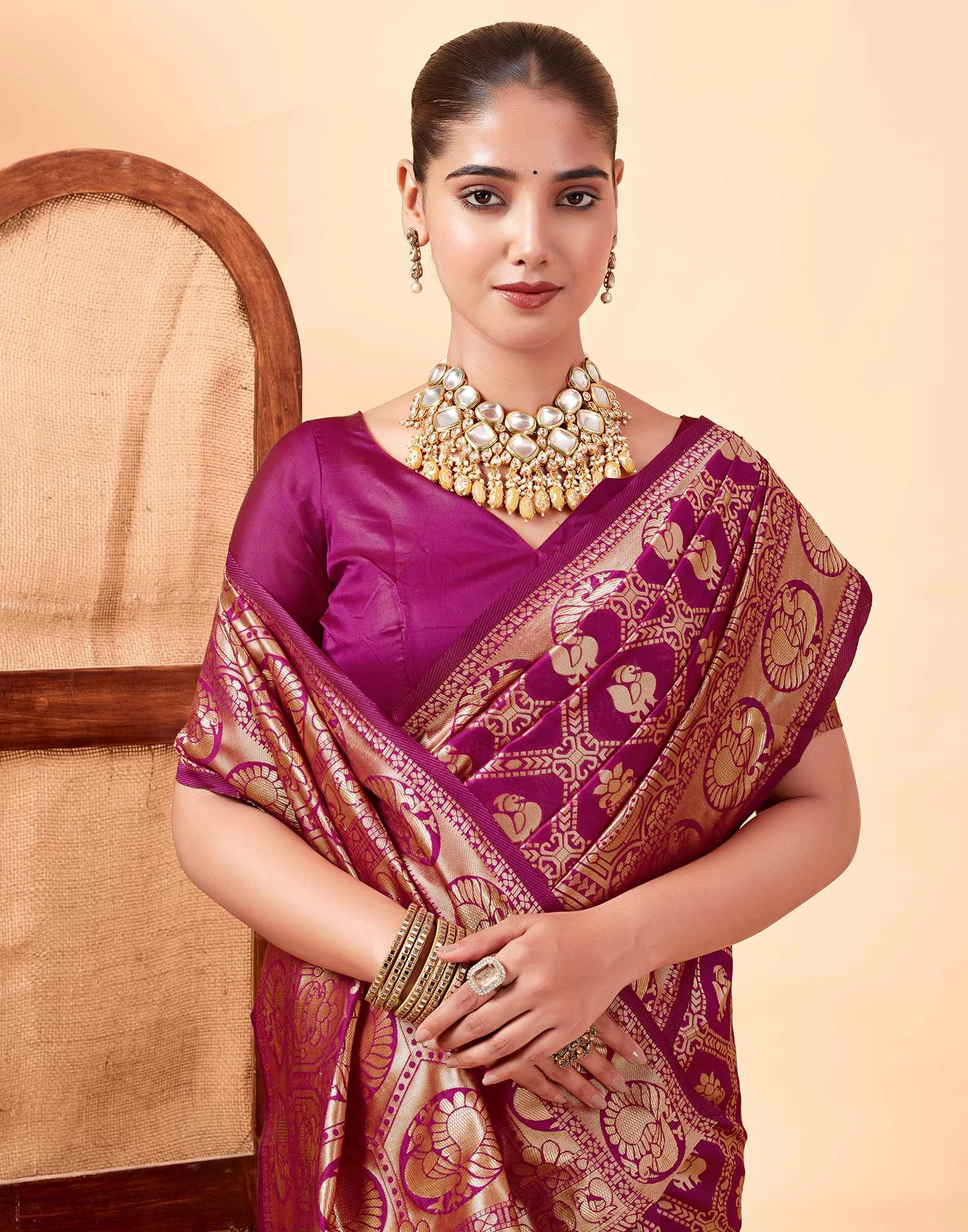 Sm 9017 Gajri Silk Woven Work Saree Collection