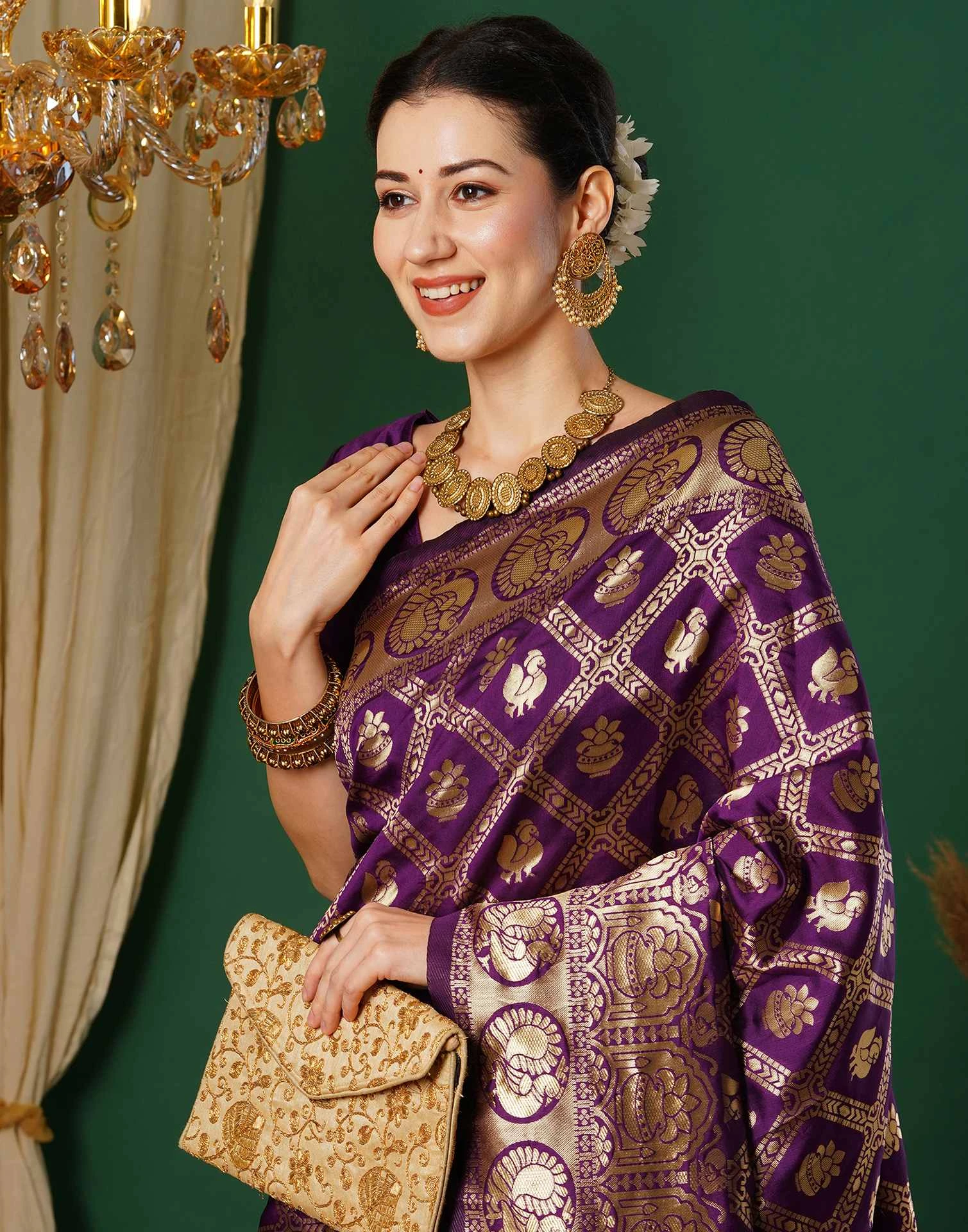 Sm 9017 Gajri Silk Woven Work Saree Collection