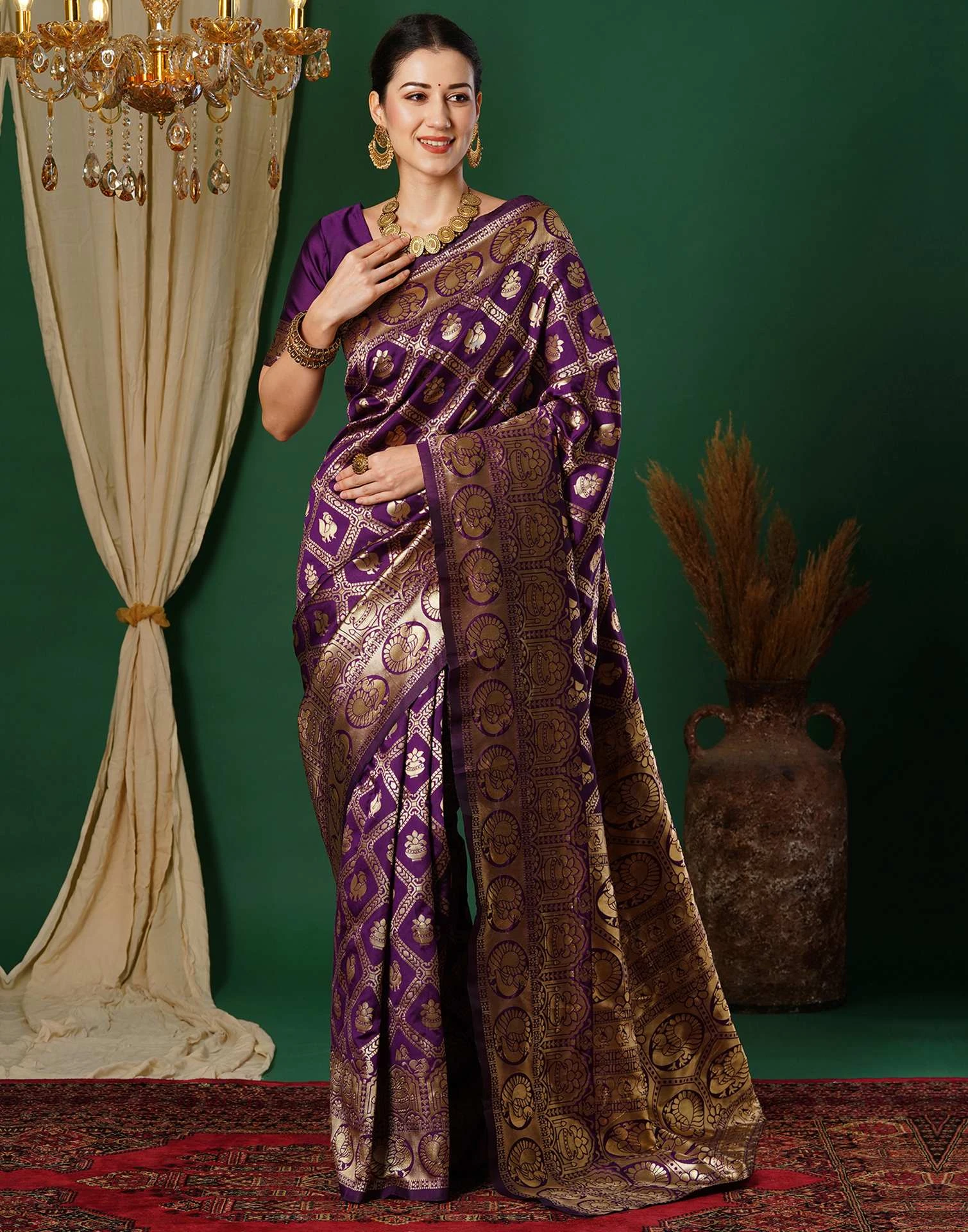 Sm 9017 Gajri Silk Woven Work Saree Collection