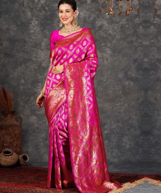 Sm 9017 Gajri Silk Woven Work Saree Collection