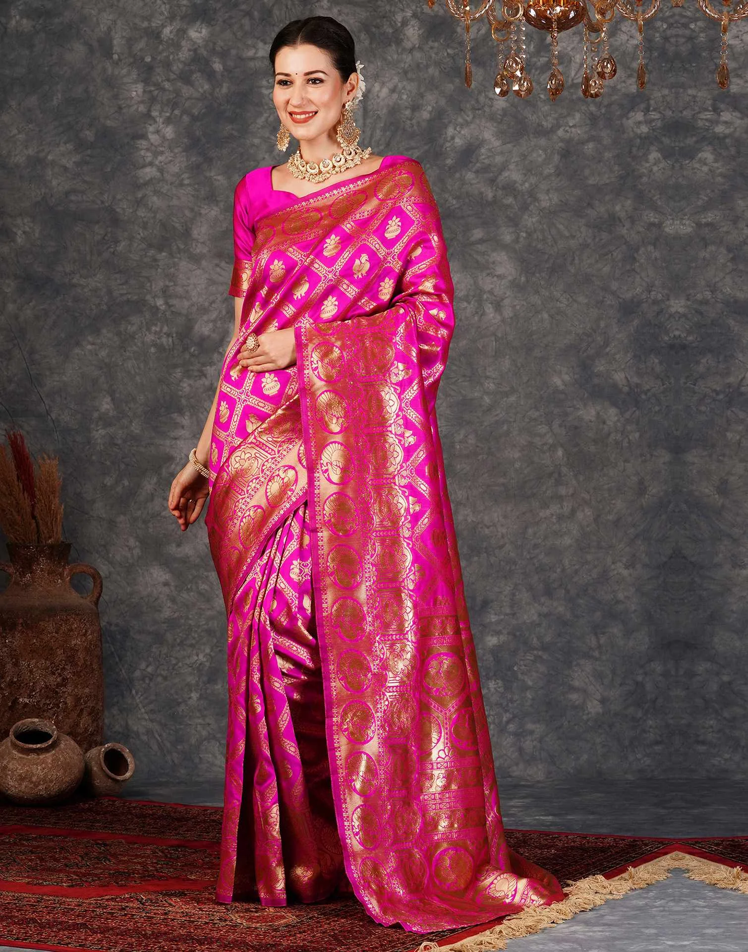 Sm 9017 Gajri Silk Woven Work Saree Collection